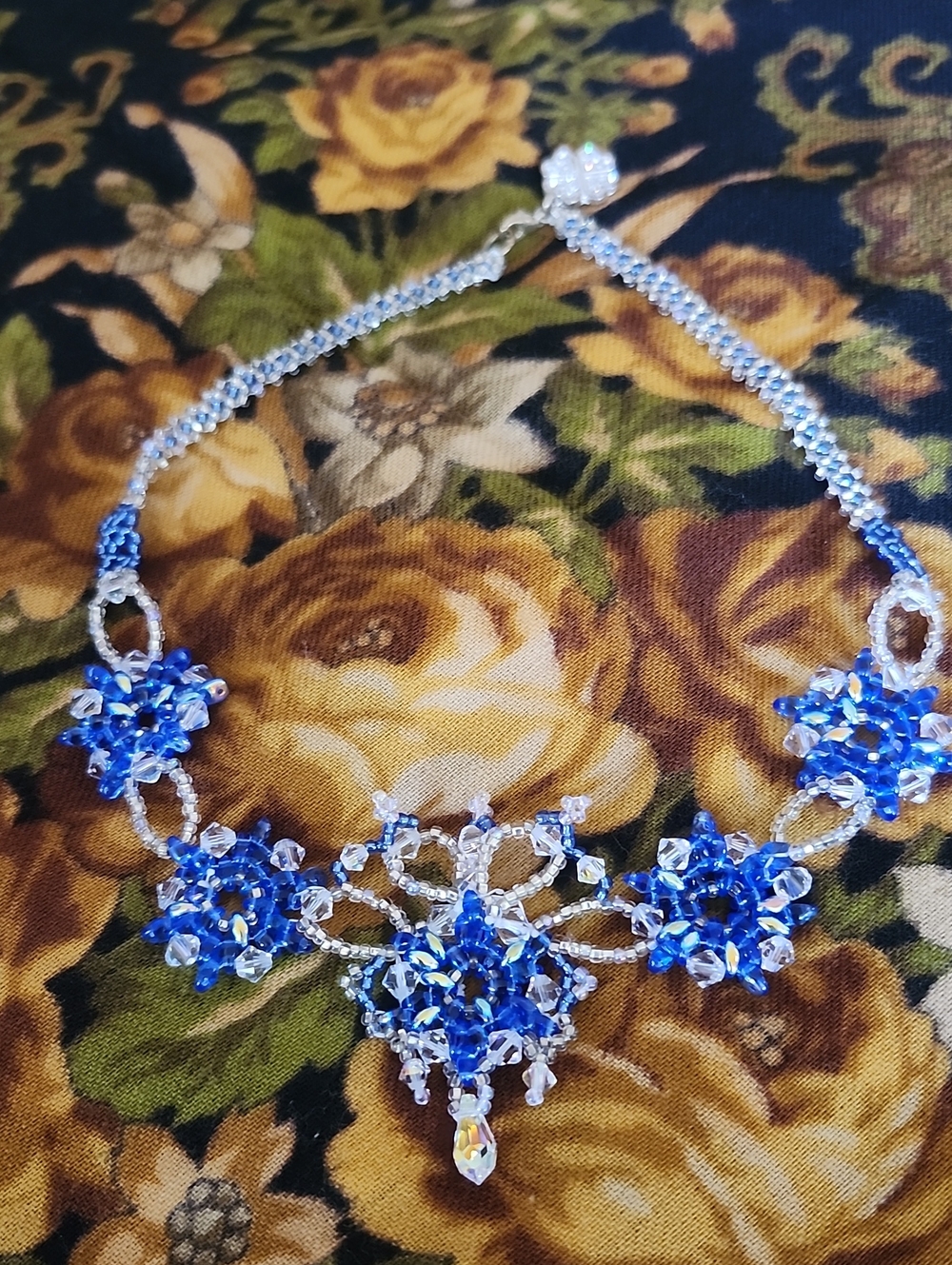 Handmade Blue Crystal Floral Necklace - Women Jewelry
